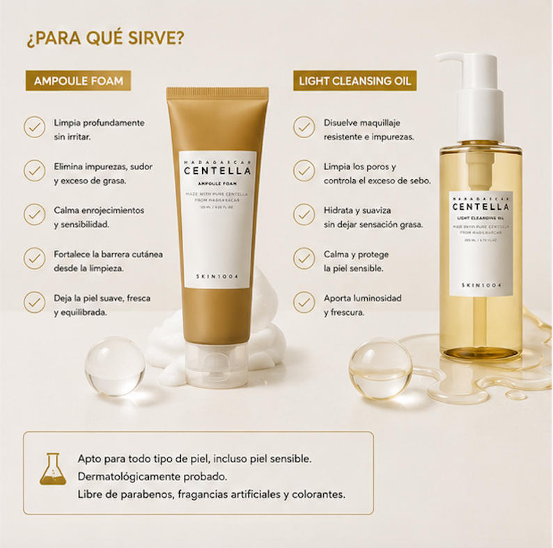 SKIN1004 - Set de Aceite Limpiador y Espuma Limpiadora Madagascar Centella Double Cleansing Duo